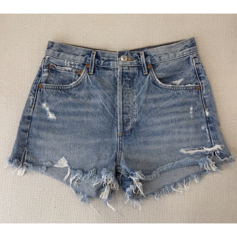 AGOLDE Jaden Shorts Womens 27 High Rise Distressed Denim Cut Offs Excellent